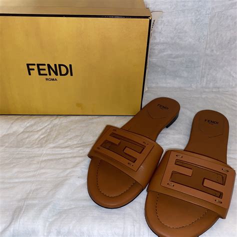 fendi logo strap sandals|Fendi logo leather slide sandals.